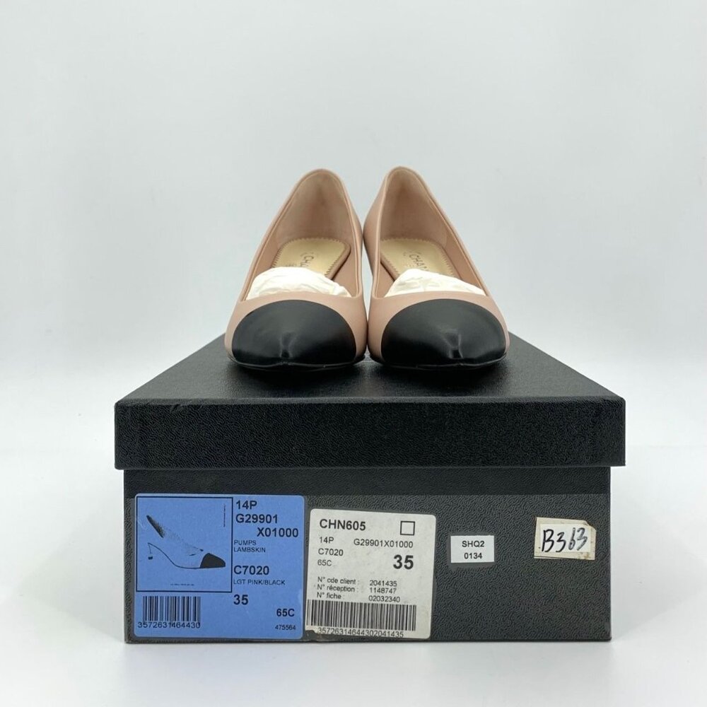 Chanel Womens Pointed Toe Leather Heels Pink & Black Size 35 Made In Italy - Picture 3 of 9